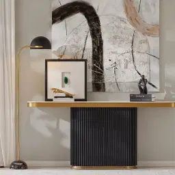 Archie Black Single-leg Console Table with Statuario White Sintered Stone Top