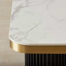 Archie Black Single-leg Console Table with Statuario White Sintered Stone Top