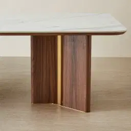 Sir Lionell II Gliding White Sintered Stone Rectangular Dining Table - Walnut Brown Wooden Legs 240x120cm