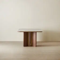 Sir Lionell II Gliding White Sintered Stone Rectangular Dining Table - Walnut Brown Wooden Legs 240x120cm