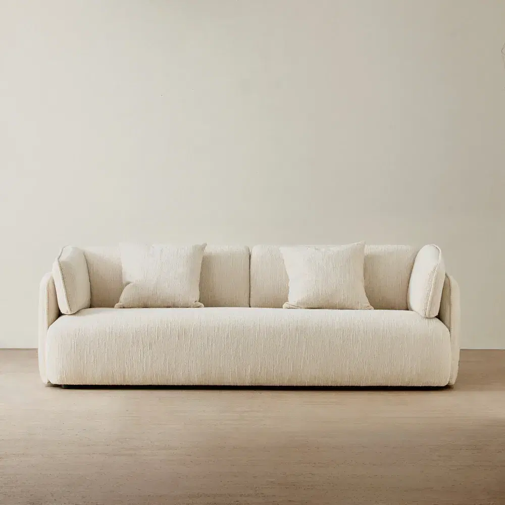Marcela Atlas Cream 3-Seater Chenille Fabric Sofa