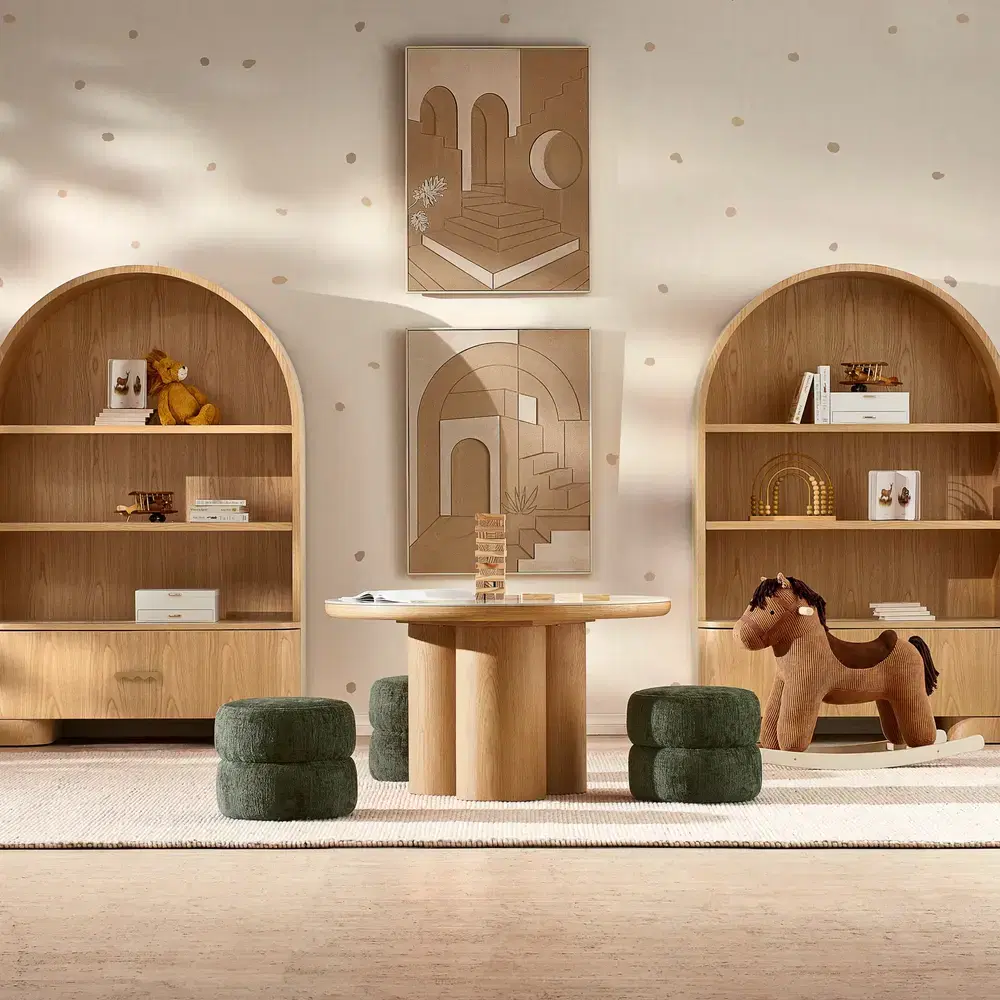 Terzetto Kids White Sintered Stone Play Table - Light Oak Veneer Legs