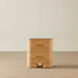 Terzetto Kids Light Oak Veneer Bedside Table with White Sintered Stone Top