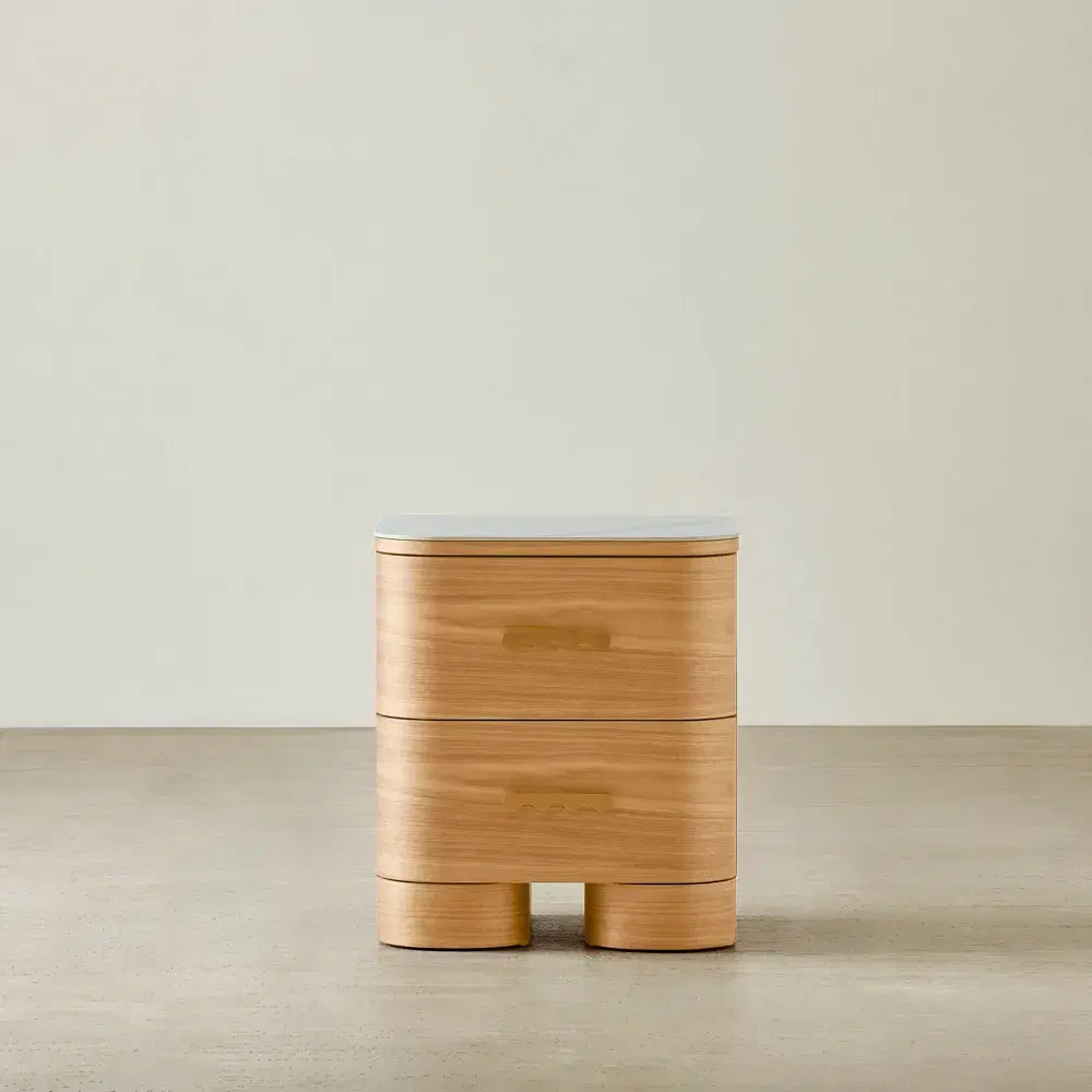 Terzetto Kids Light Oak Veneer Bedside Table with White Sintered Stone Top