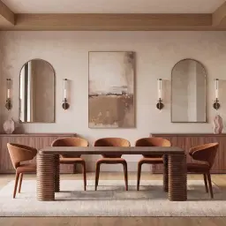 Ophelia Smoky Walnut Veneer Curved Dining Table