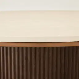 San Pierre Ebony Brown Ash Veneer High Round Coffee Table with Cream Travertine Finish Sintered Stone Top