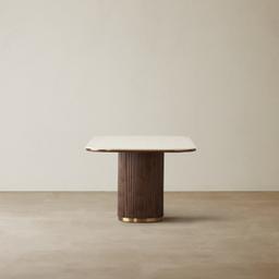 San Pierre Ebony Brown Ash Veneer Two-Leg Rectangular Dining Table with Cream Travertine Finish Sintered Stone Top - 240x120cm