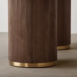 San Pierre Ebony Brown Ash Veneer Two-Leg Rectangular Dining Table with Cream Travertine Finish Sintered Stone Top - 240x120cm