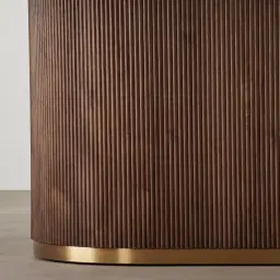 San Pierre Ebony Brown Ash Veneer Single Leg Rectangular Dining Table with Cream Travertine Finish Sintered Stone Top - 240x120cm