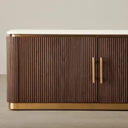 San Pierre Ebony Brown Ash Veneer Entertainment Unit with Cream Travertine Finish Sintered Stone Top