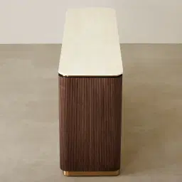 San Pierre Ebony Brown Ash Veneer Sideboard with Cream Travertine Finish Sintered Stone Top