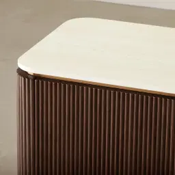 San Pierre Ebony Brown Ash Veneer Sideboard with Cream Travertine Finish Sintered Stone Top