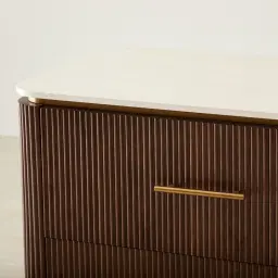 San Pierre Ebony Brown Ash Veneer Dresser with Cream Travertine Finish Sintered Stone Top