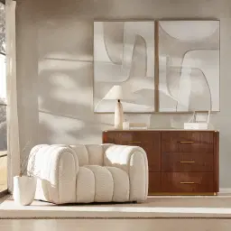 San Pierre Ebony Brown Ash Veneer Dresser with Cream Travertine Finish Sintered Stone Top