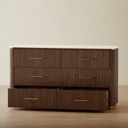 San Pierre Ebony Brown Ash Veneer Dresser with Cream Travertine Finish Sintered Stone Top