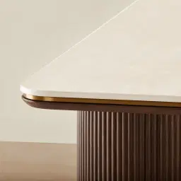 San Pierre Ebony Brown Ash Veneer Two-Leg Console Table with Cream Travertine Finish Sintered Stone Top