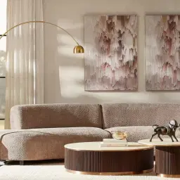 Celestine II Warm Taupe Woven Fabric Curved Corner Sofa