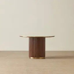 San Pierre Walnut Veneer Round Dining Table with Travertine Finish Sintered Stone Top - 120cm