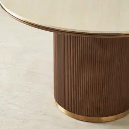 San Pierre Walnut Veneer Round Dining Table with Travertine Finish Sintered Stone Top - 120cm