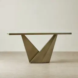 Vania Brushed Bronze Console Table with Statuario White Sintered Stone Top