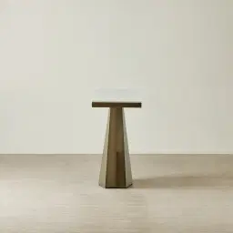 Vania Brushed Bronze Console Table with Statuario White Sintered Stone Top