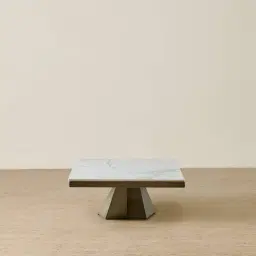 Vania Brushed Bronze Coffee Table with Statuario White Sintered Stone Top