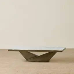 Vania Brushed Bronze Coffee Table with Statuario White Sintered Stone Top