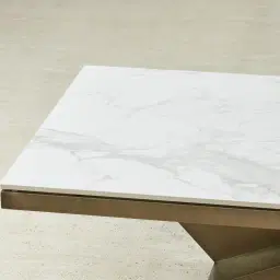 Vania Brushed Bronze Coffee Table with Statuario White Sintered Stone Top