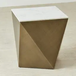 Vania Brushed Bronze Side Table with Statuario White Sintered Stone Top