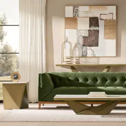 Vania Brushed Bronze Side Table with Statuario White Sintered Stone Top