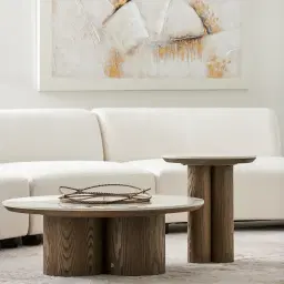 Terzetto Pandora Brown Sintered Stone Round Coffee Table High - Medium Brown Wooden Legs 90x45cm