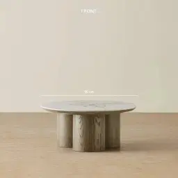 Terzetto Pandora Brown Sintered Stone Round Coffee Table High - Medium Brown Wooden Legs 90x45cm