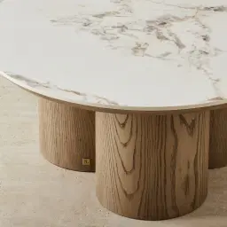 Terzetto Pandora Brown Sintered Stone Round Coffee Table High - Medium Brown Wooden Legs 90x45cm