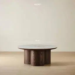 Terzetto Pandora Brown Sintered Stone Round Coffee Table High - Dark Brown Ash Legs 90x45cm
