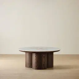 Terzetto Pandora Brown Sintered Stone Round Coffee Table High - Dark Brown Ash Legs 90x45cm