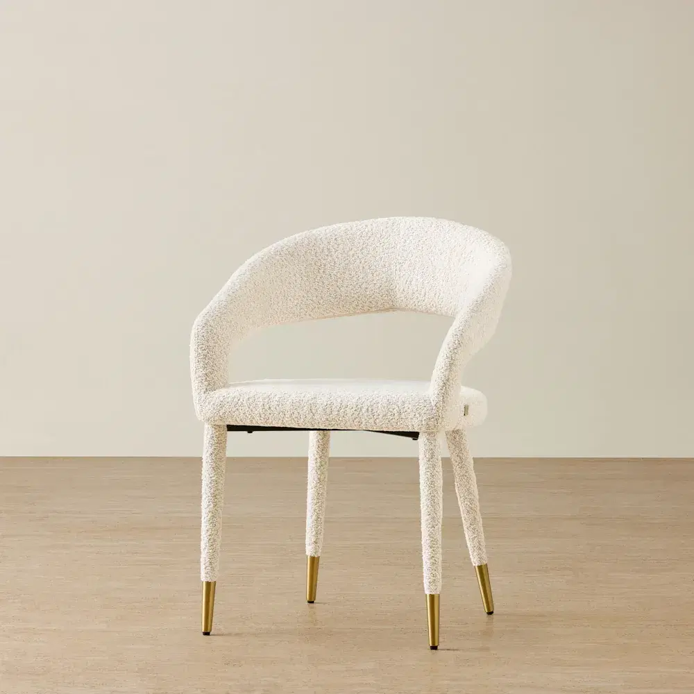 Moulin Stone Cream Woven Fabric Dining Chair - Champagne Gold Legs