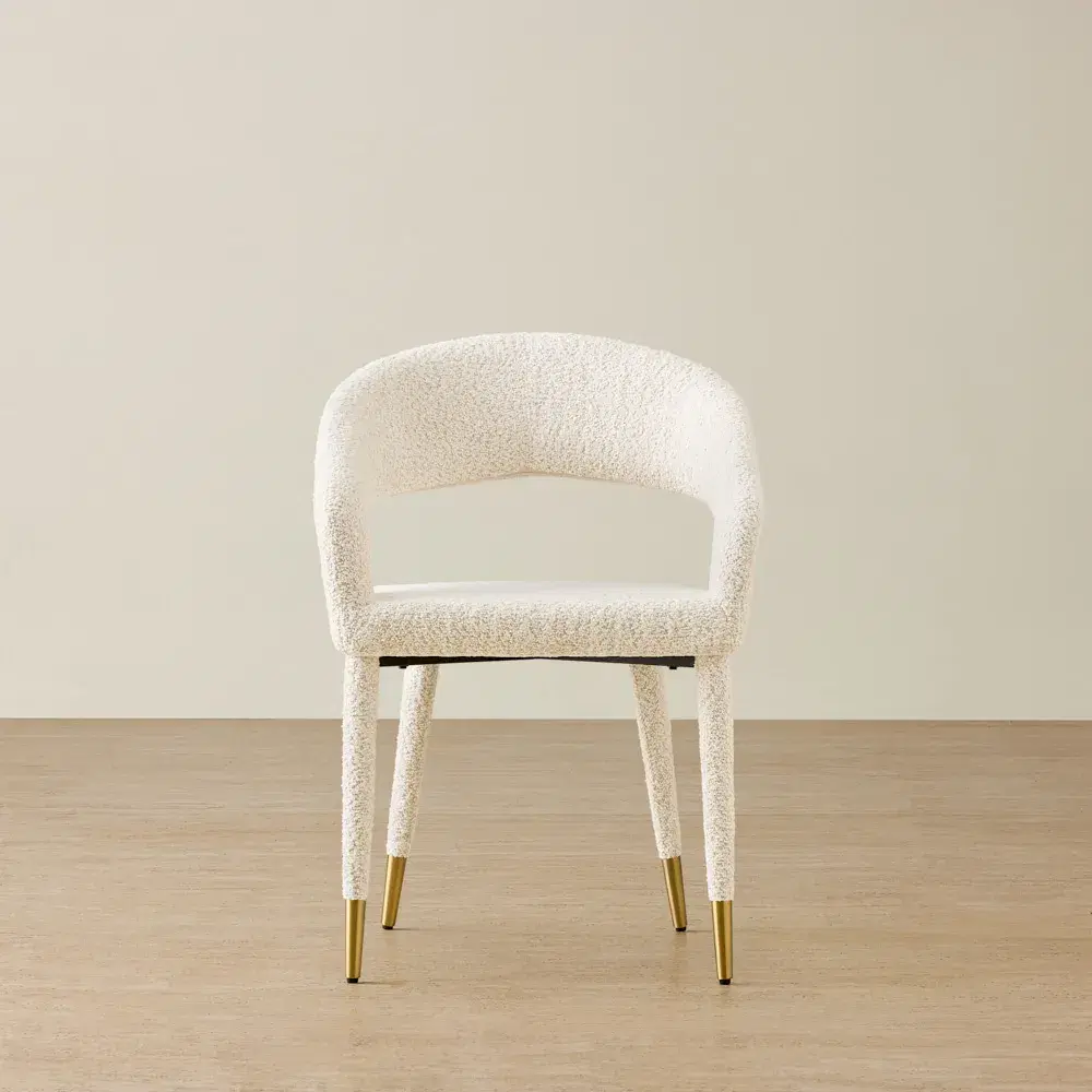 Moulin Stone Cream Woven Fabric Dining Chair - Champagne Gold Legs