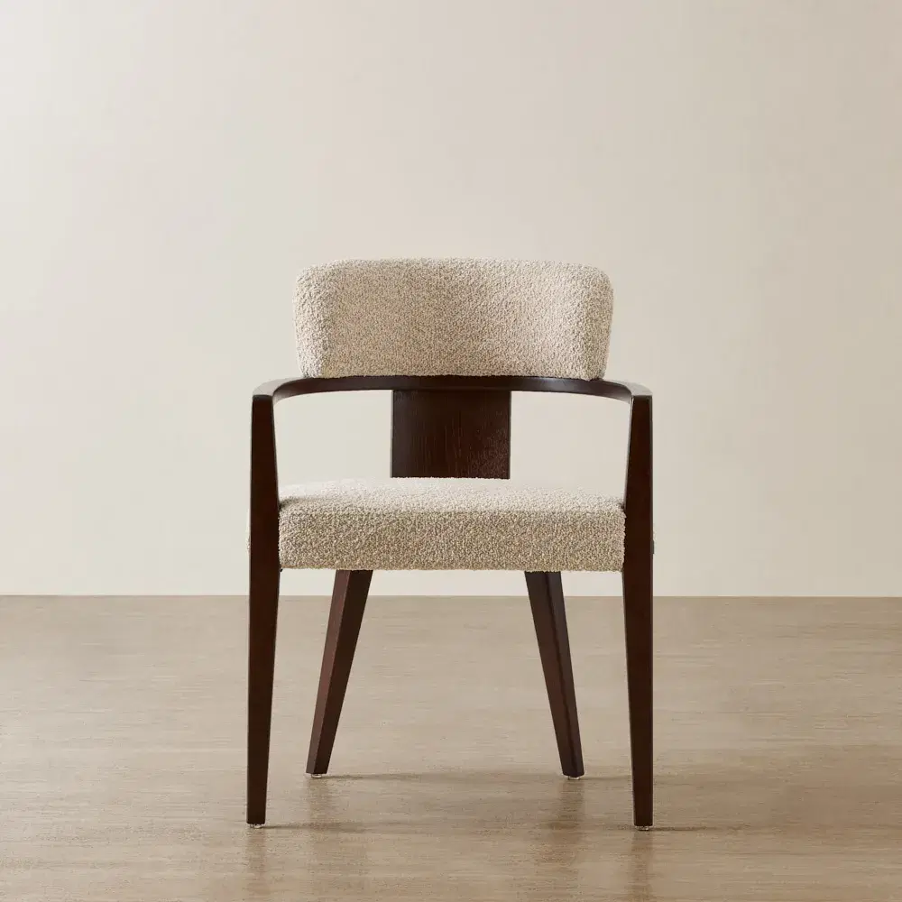 Lila Mid Beige Woven Fabric Dining Chair - Ebony Brown Wooden Legs