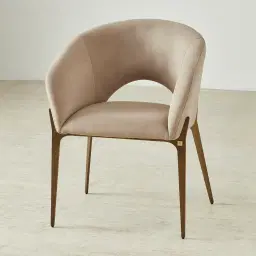 Polina Light Beige Velvet Dining Chair - Brushed Bronze Legs