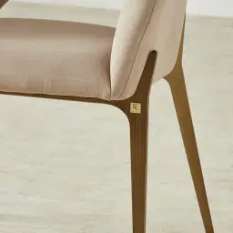 Polina Light Beige Velvet Dining Chair - Brushed Bronze Legs