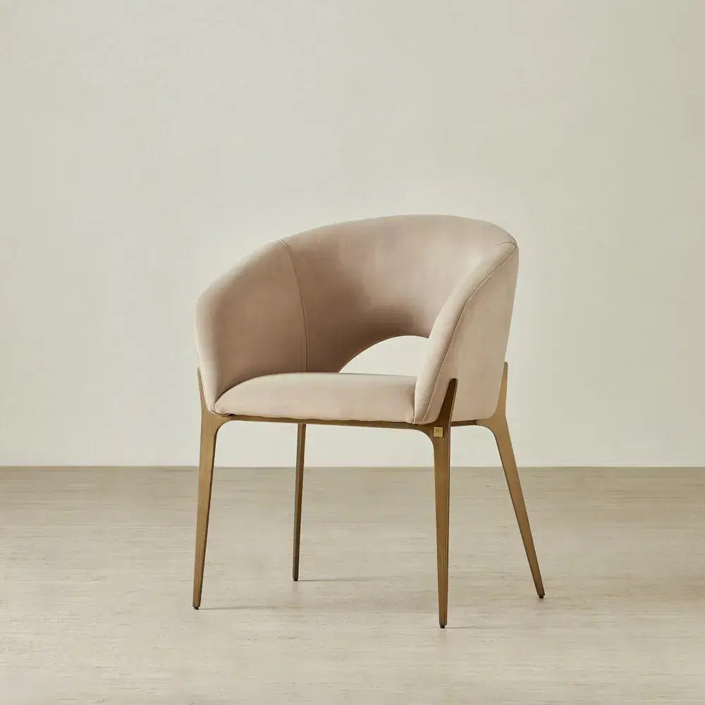 Polina Light Beige Velvet Dining Chair - Brushed Bronze Legs