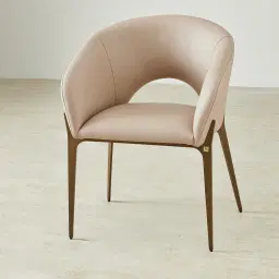 Polina Sand Beige Vegan Leather Dining Chair - Brushed Bronze Legs