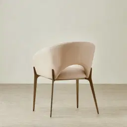 Polina Sand Beige Vegan Leather Dining Chair - Brushed Bronze Legs