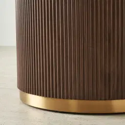 San Pierre Ebony Brown Ash Veneer Round Dining Table with Cream Travertine Finish Sintered Stone Top - 120cm