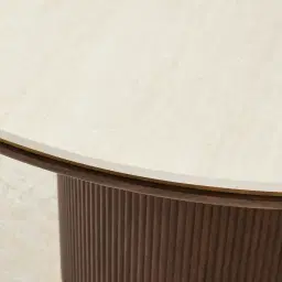 San Pierre Ebony Brown Ash Veneer Round Dining Table with Cream Travertine Finish Sintered Stone Top - 120cm