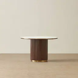 San Pierre Ebony Brown Ash Veneer Round Dining Table with Cream Travertine Finish Sintered Stone Top - 120cm