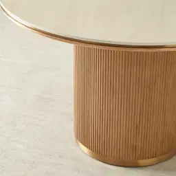 San Pierre Light Brown Ash Veneer Round Dining Table with Travertine Finish Sintered Stone Top - 120cm