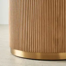 San Pierre Light Brown Ash Veneer Round Dining Table with Travertine Finish Sintered Stone Top - 120cm