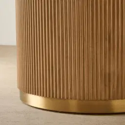 San Pierre Light Brown Ash Veneer Round Dining Table with Travertine Finish Sintered Stone Top - 150cm