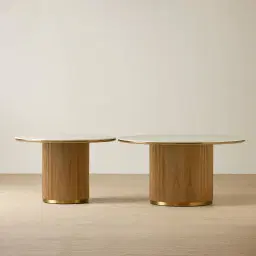 San Pierre Light Brown Ash Veneer Round Dining Table with Travertine Finish Sintered Stone Top - 150cm